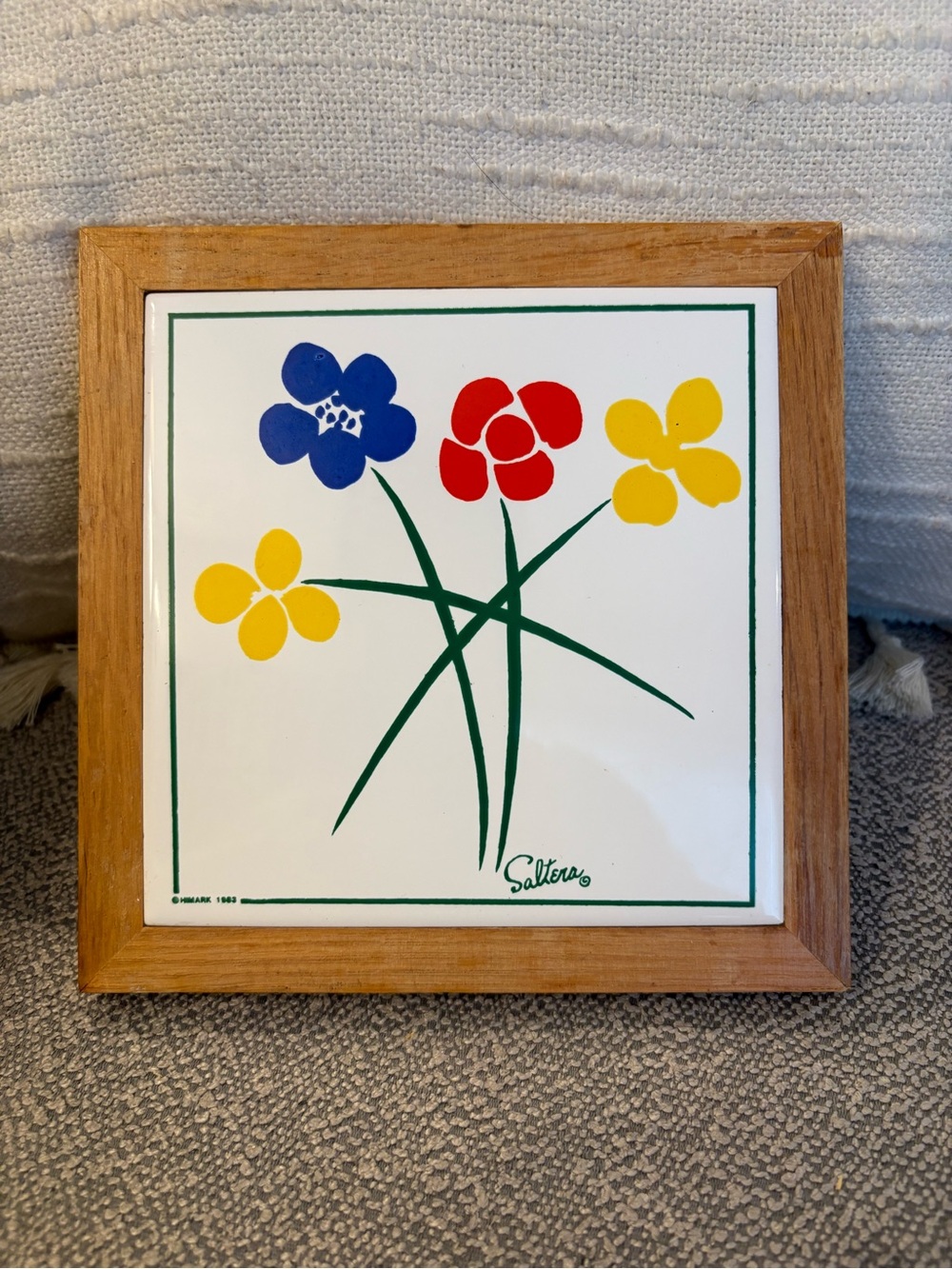 Vintage Ceramic Floral Trivet Tile